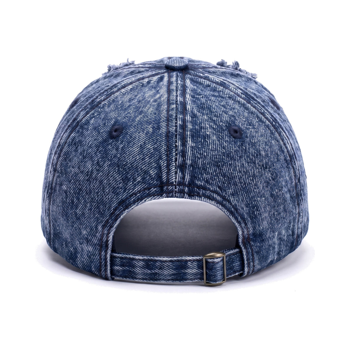 Denaro Denim Cap in washed blue denim, rear view on a white background