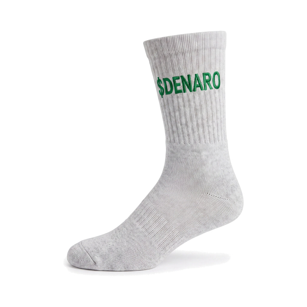 Denaro crew sock in heather grey, side profile on a white background