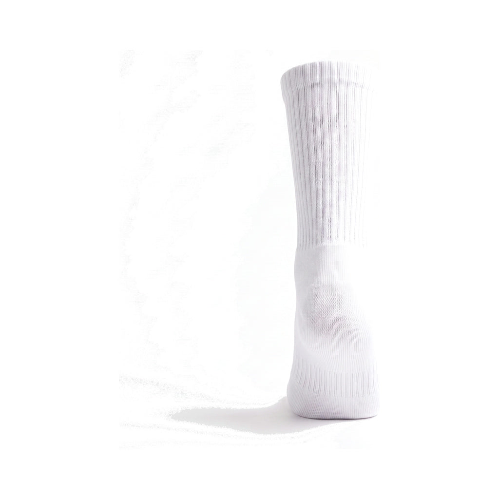 Denaro crew sock in white, rear view on a white background