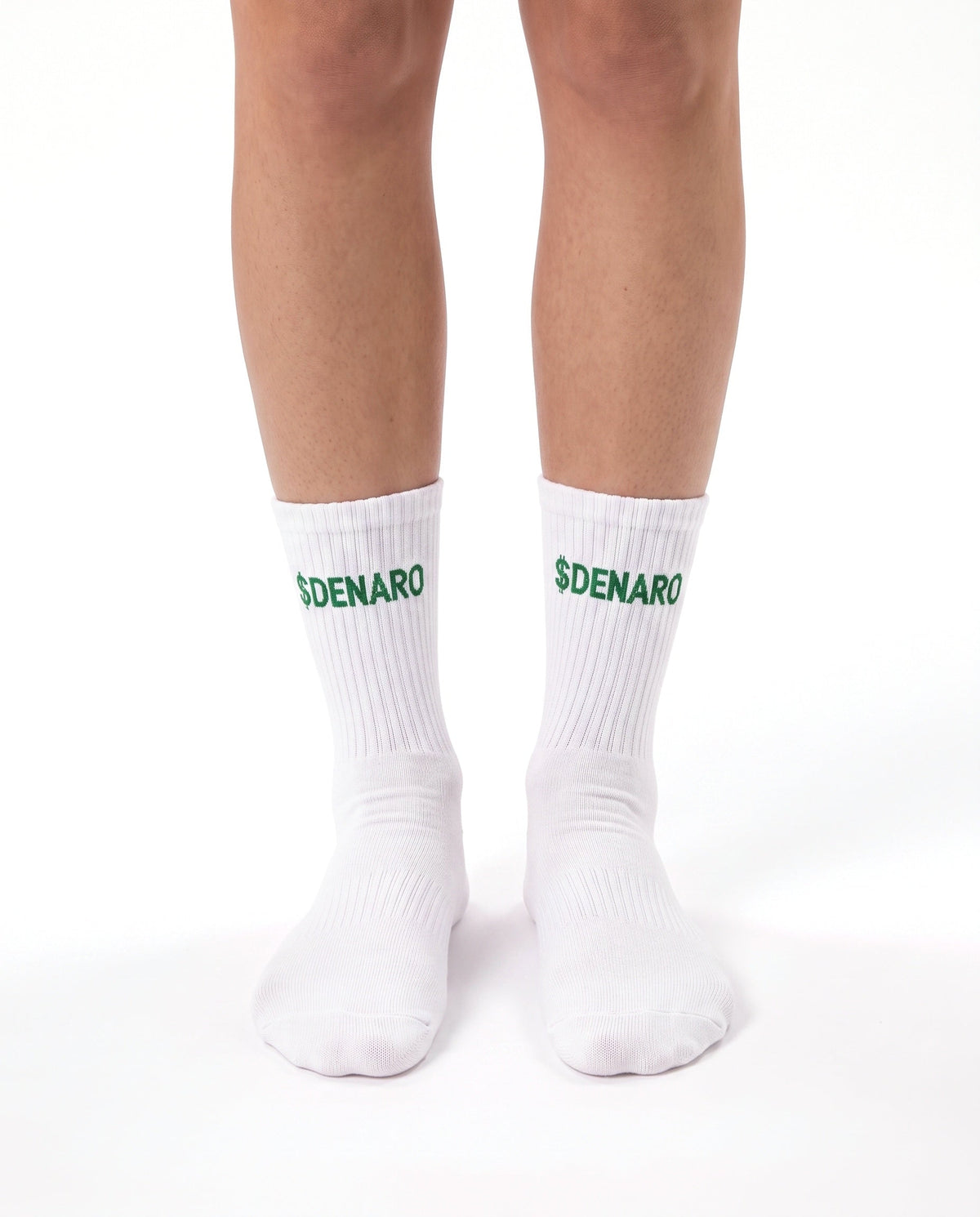 Denaro crew socks in white, worn